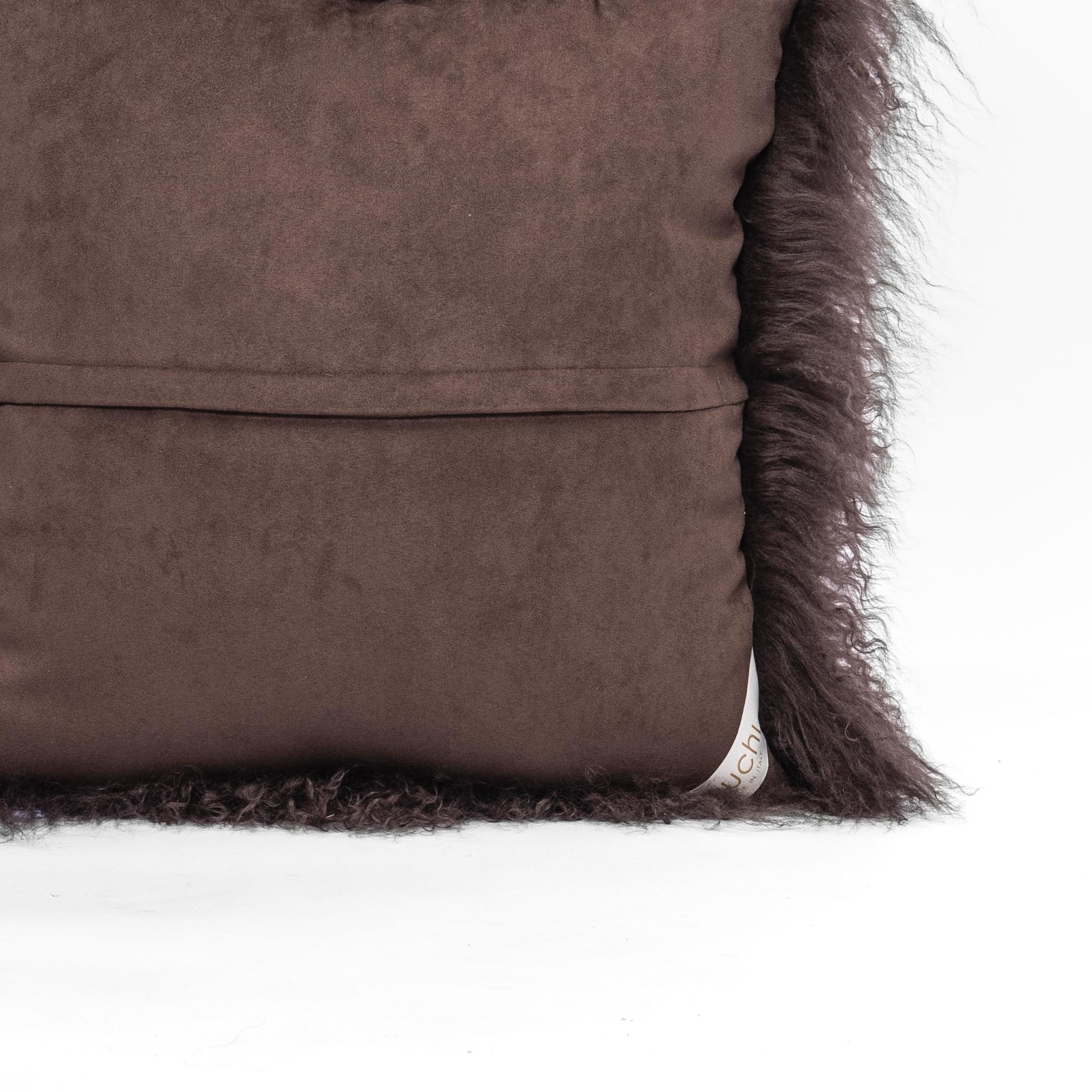 Cojín Cuadrado Marrón Cordero del Tíbet by Muchi Decor, Made in Italy Italiano en venta
