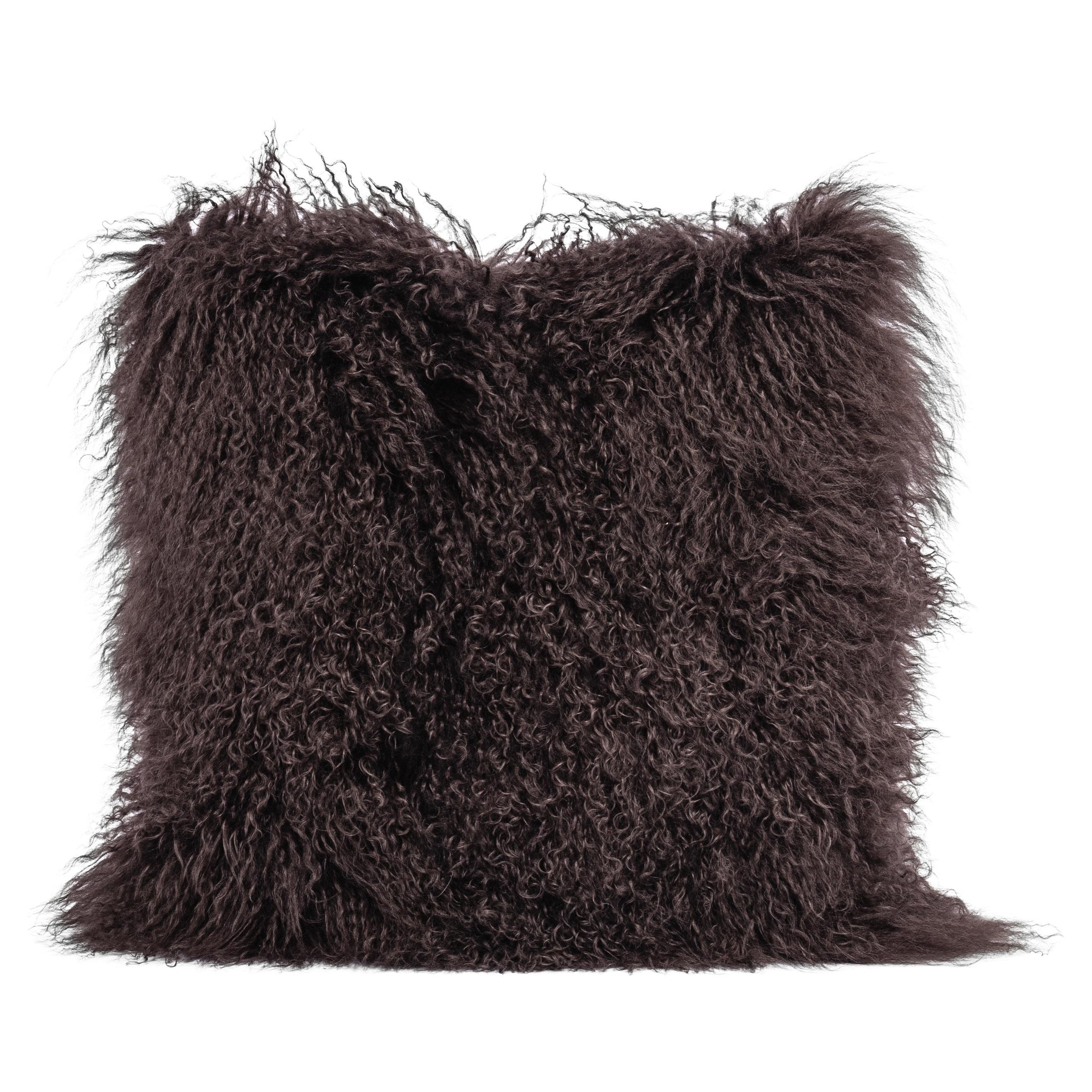 Tibet Lamb Brown Square Cushion by Muchi Decor, Made in Italy