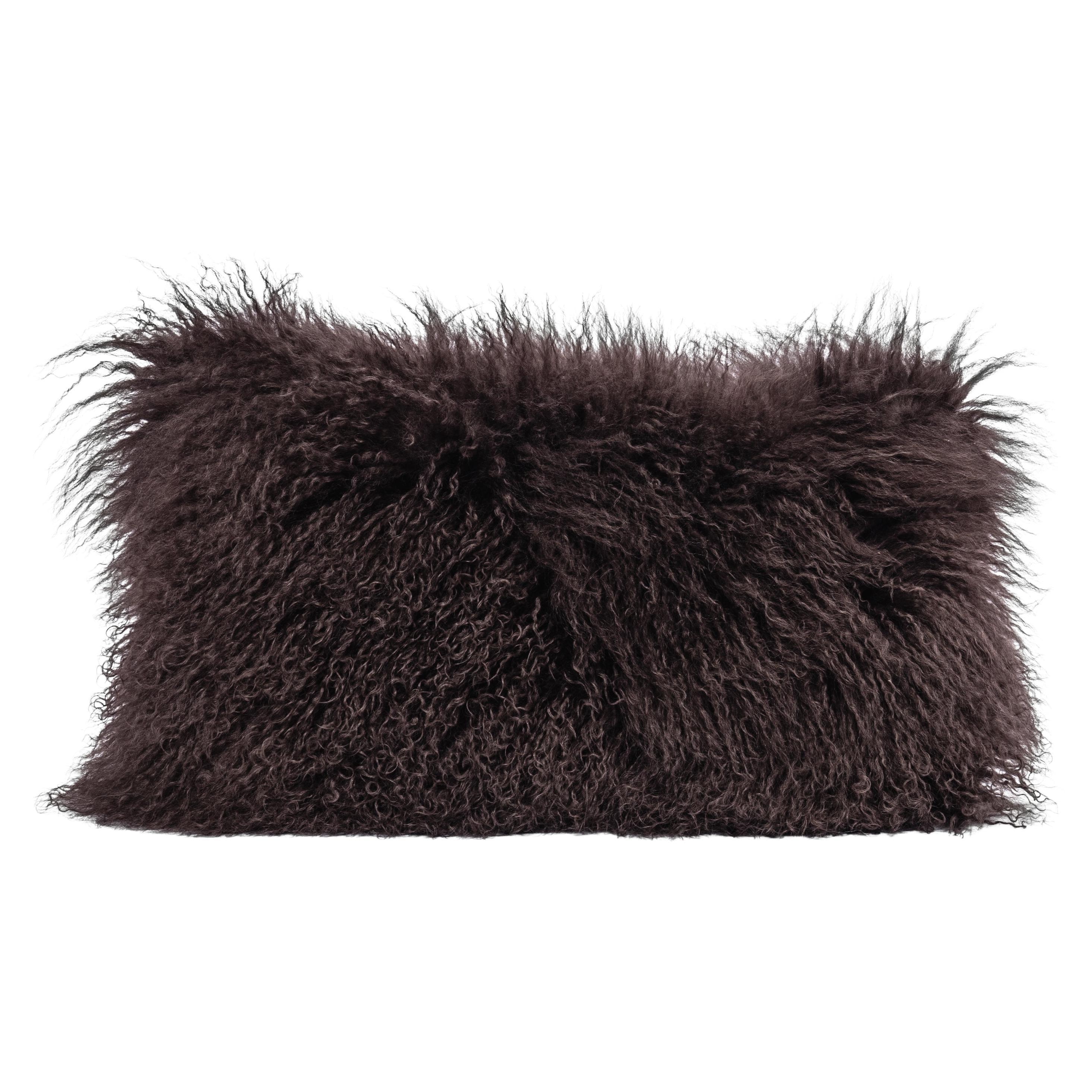 Tibet Lamb Brown Lumbar Cushion by Muchi Decor, Made in Italy