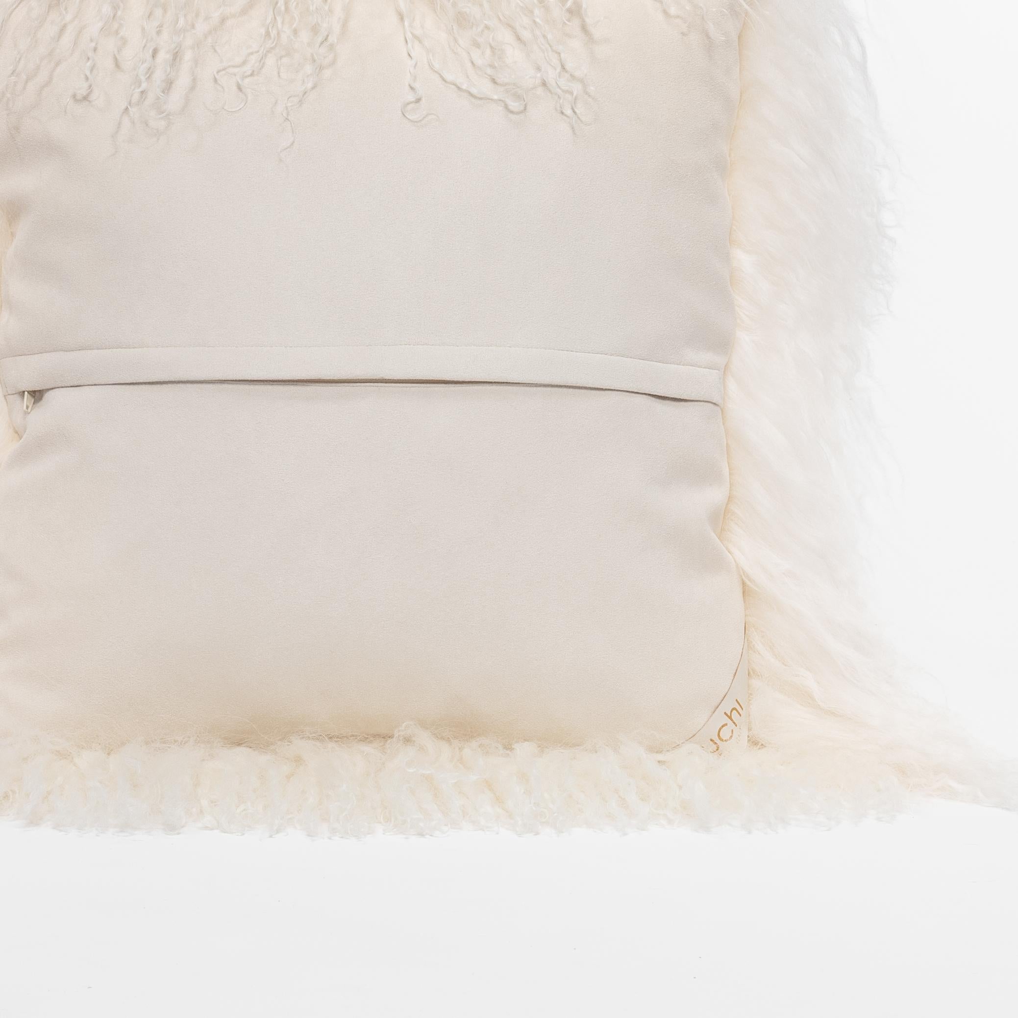 Italian Tibet Lamb White Square Cushion by Muchi Decor, Made in Italy For Sale