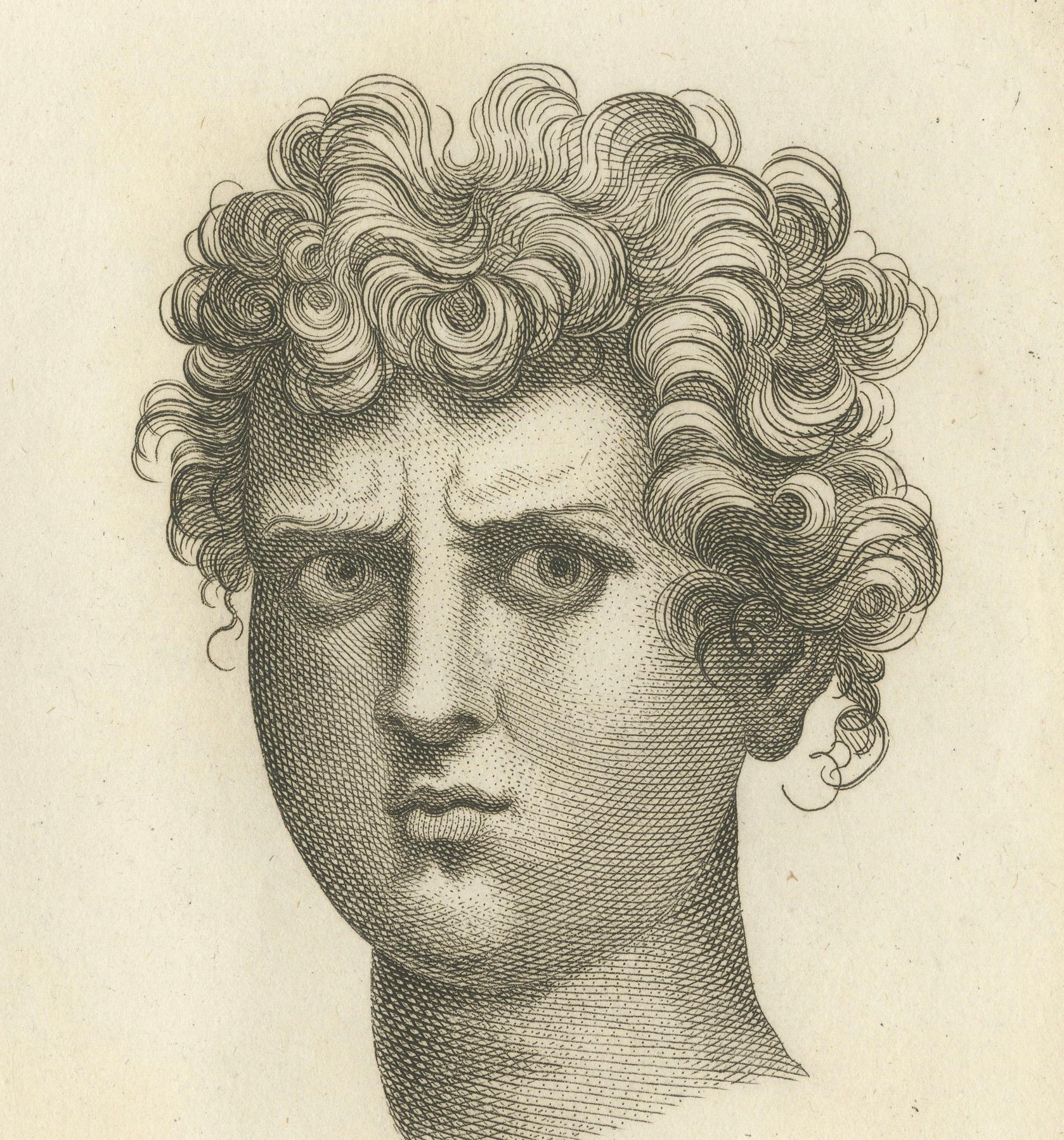 Curly Gaze: The Expressive Study by Pigné Engraved, 1740 In Good Condition For Sale In Langweer, NL