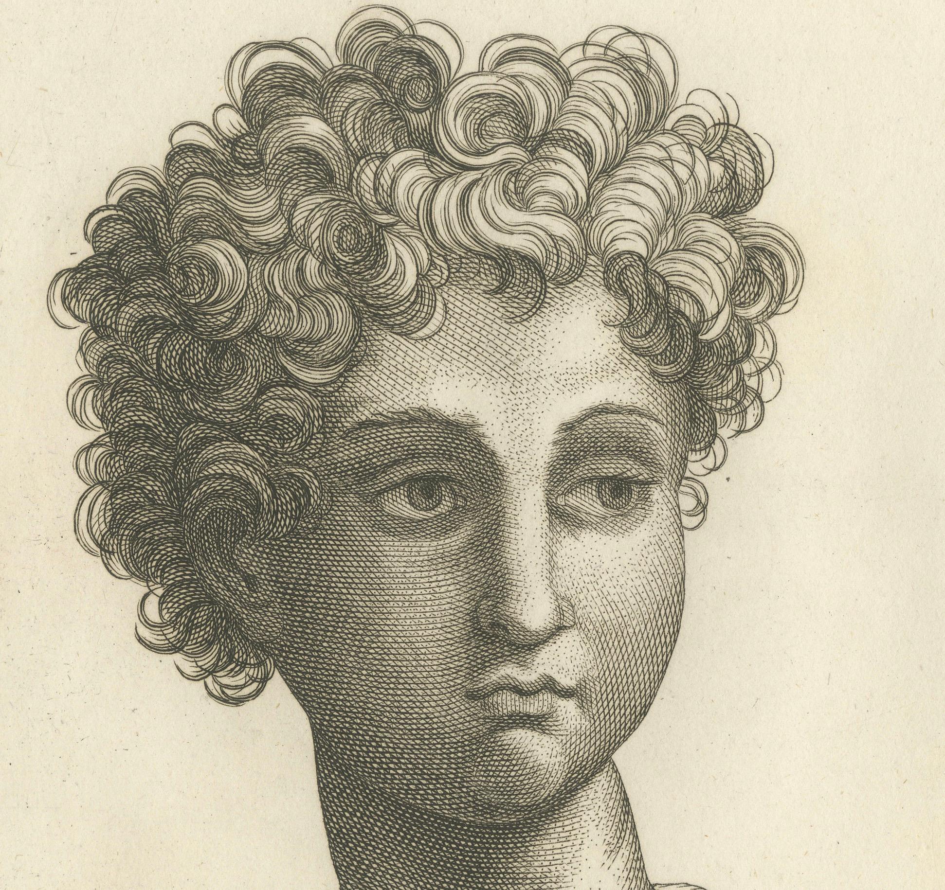 Mid-18th Century Curly Gaze: The Expressive Study by Pigné Engraved, 1740 For Sale