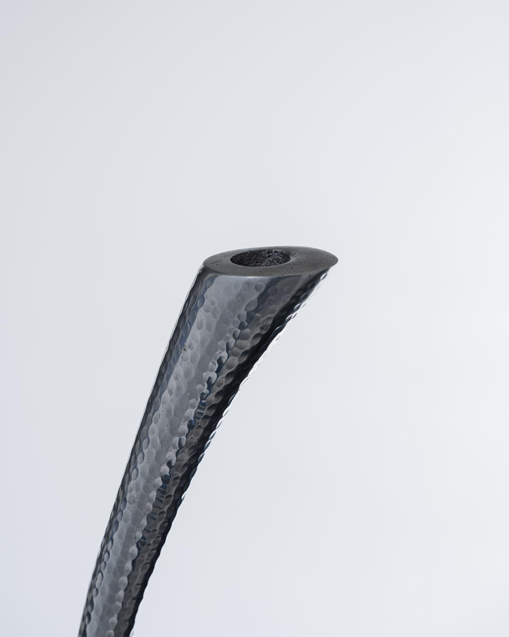 Metal Curly hammered metal candleholder, 1970s For Sale