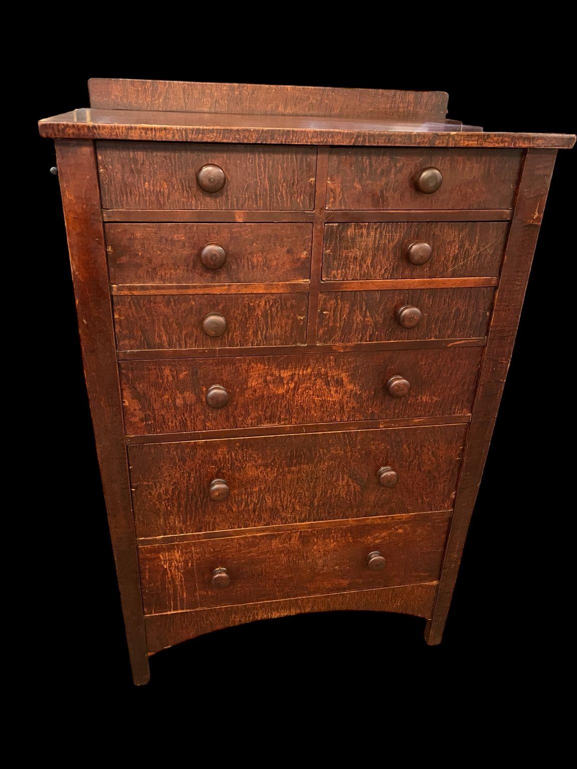 Arts and Crafts Curly Maple Chest For Gustav Stickley Attributed to Harvey Ellis C.1900’s
