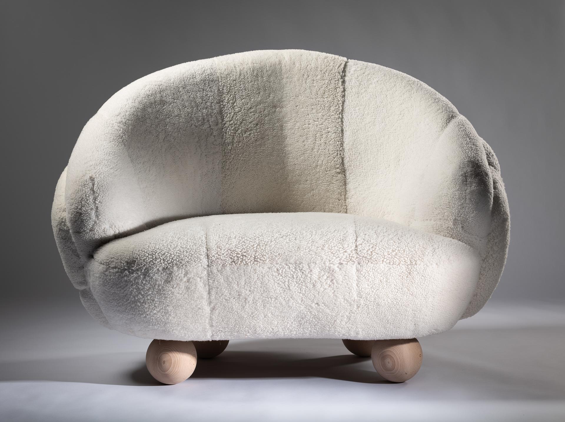 Contemporary White Curly Shearling Armchair - QUAKE For Sale