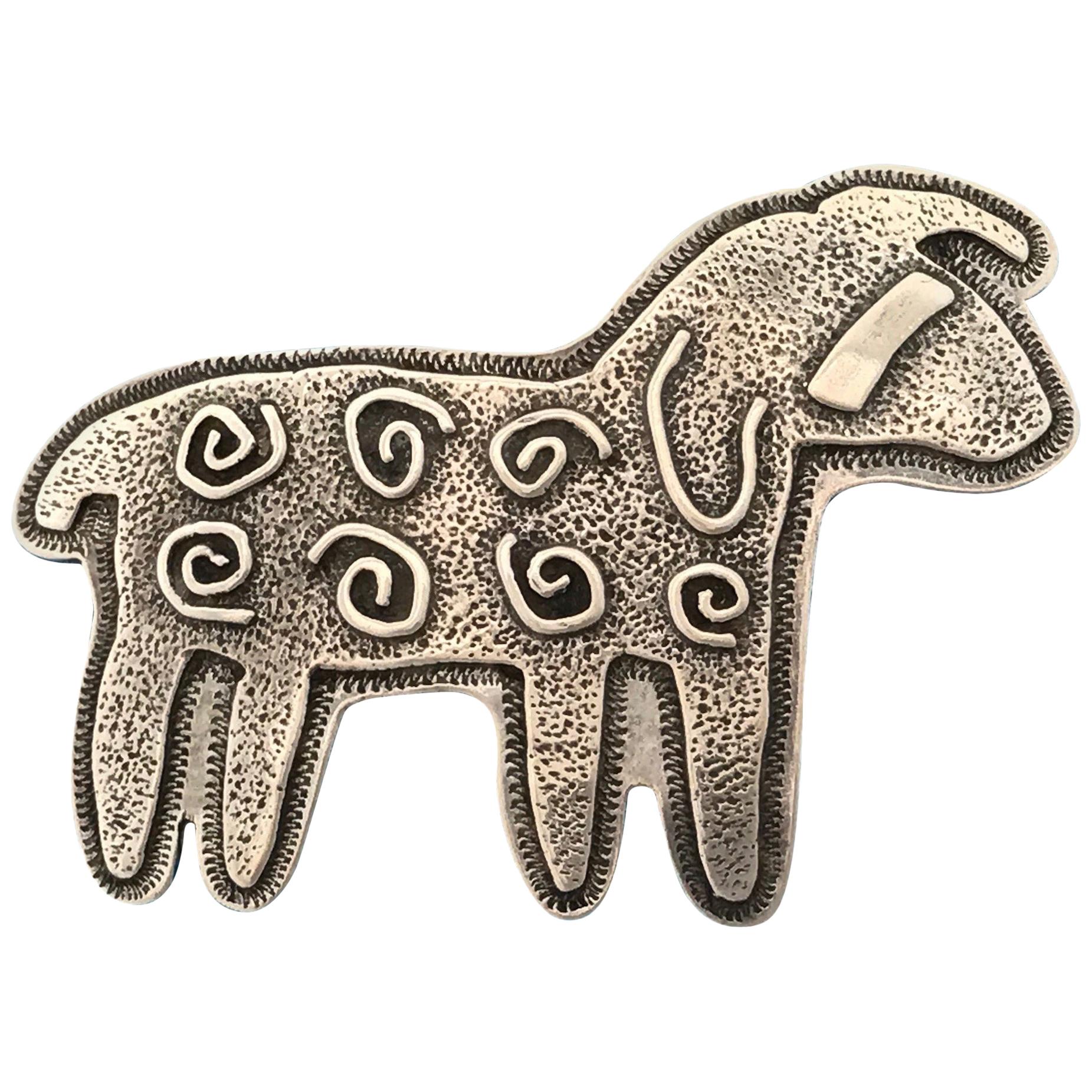 Curly Sheep, Sterling silver pin pendant Melanie Yazzie Navajo, Native American For Sale