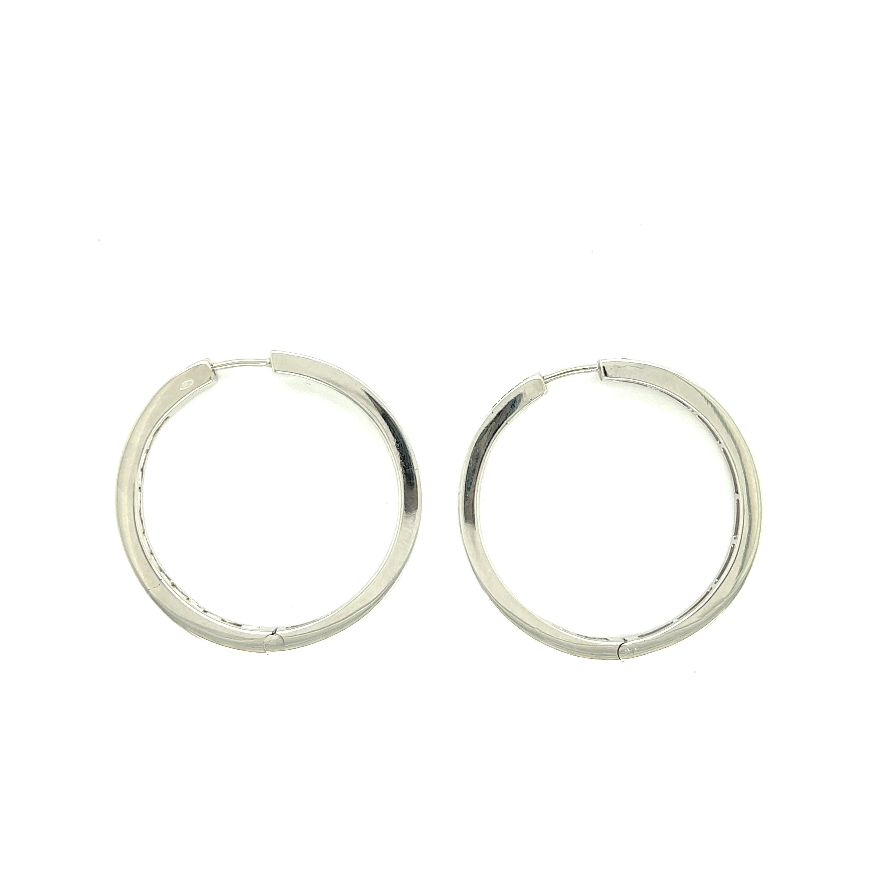 Women's Curnis Diamond 18k White Gold Hoop Earrings For Sale
