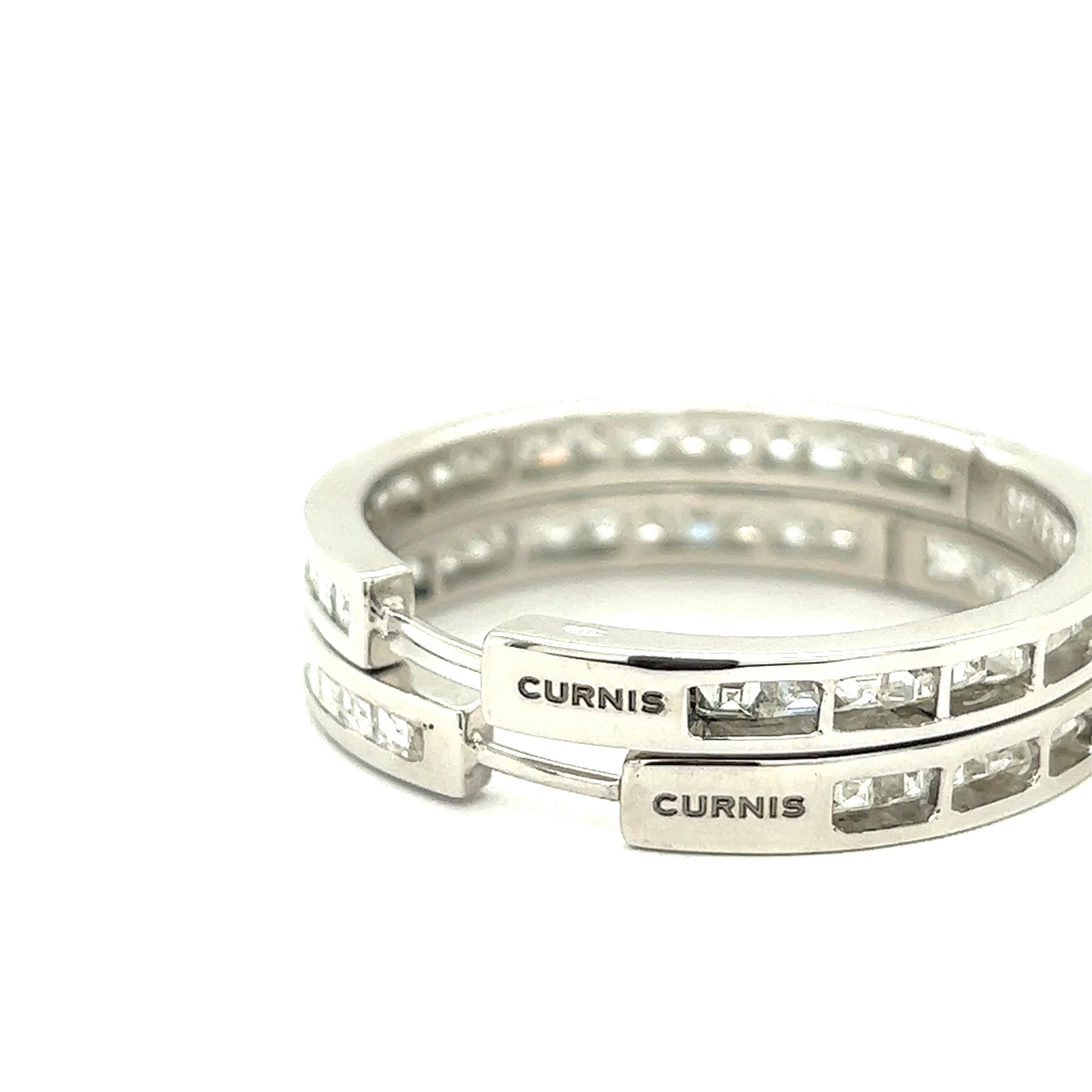 Curnis Diamond 18k White Gold Hoop Earrings For Sale 2