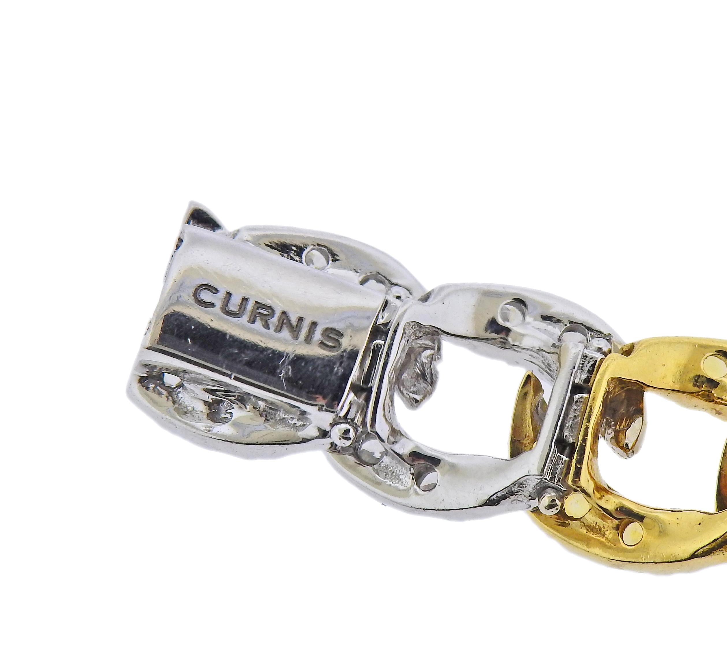 Curnis Yellow Sapphire Diamond Gold Curb Link Bracelet In Excellent Condition For Sale In New York, NY