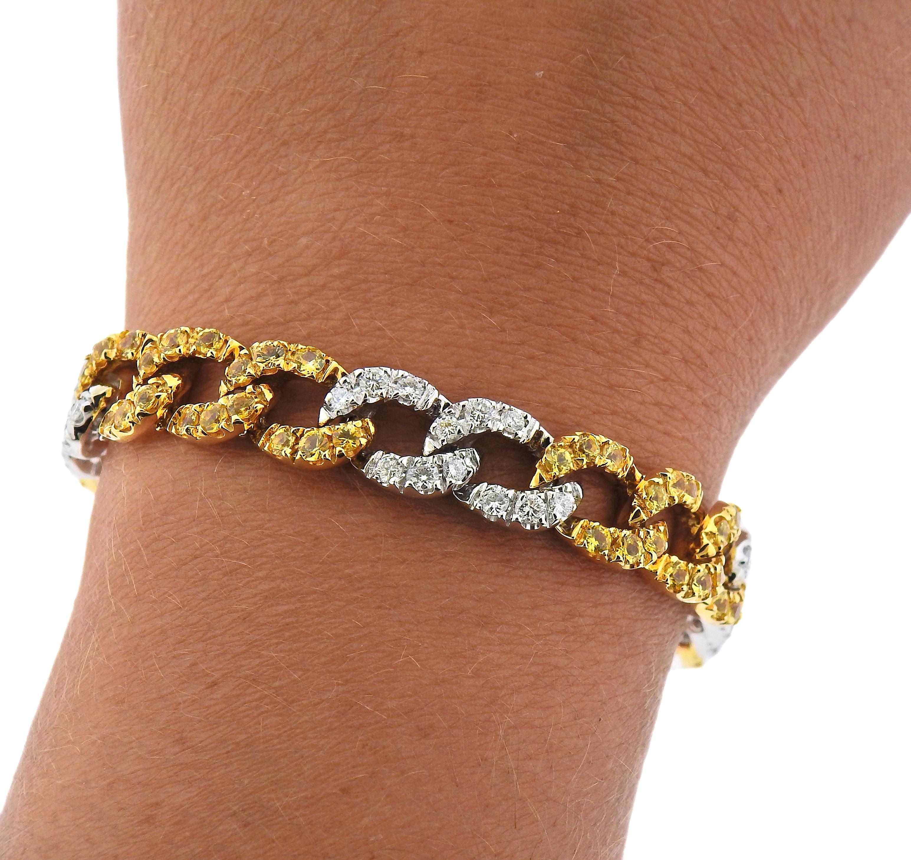 Women's Curnis Yellow Sapphire Diamond Gold Curb Link Bracelet For Sale