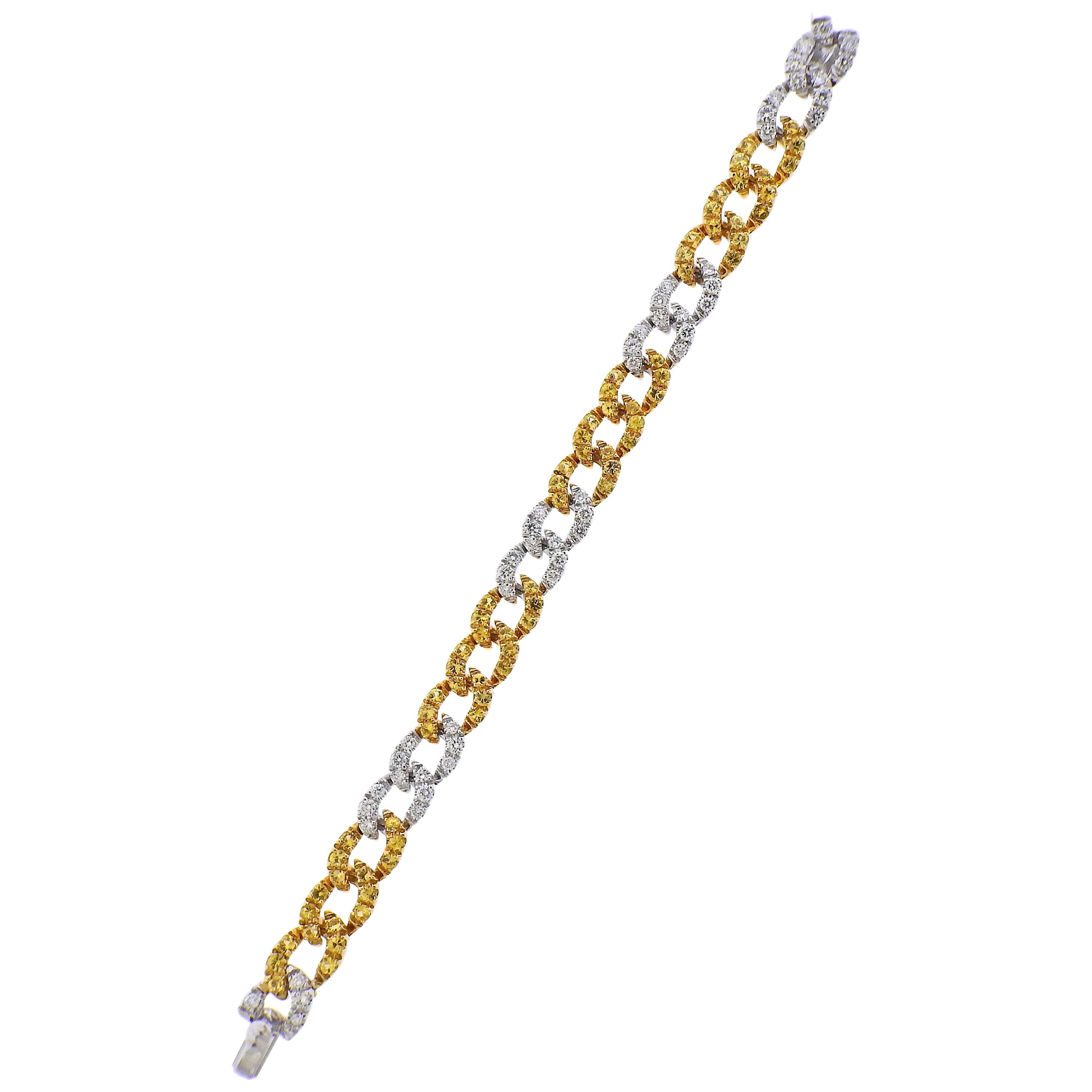Curnis Yellow Sapphire Diamond Gold Curb Link Bracelet