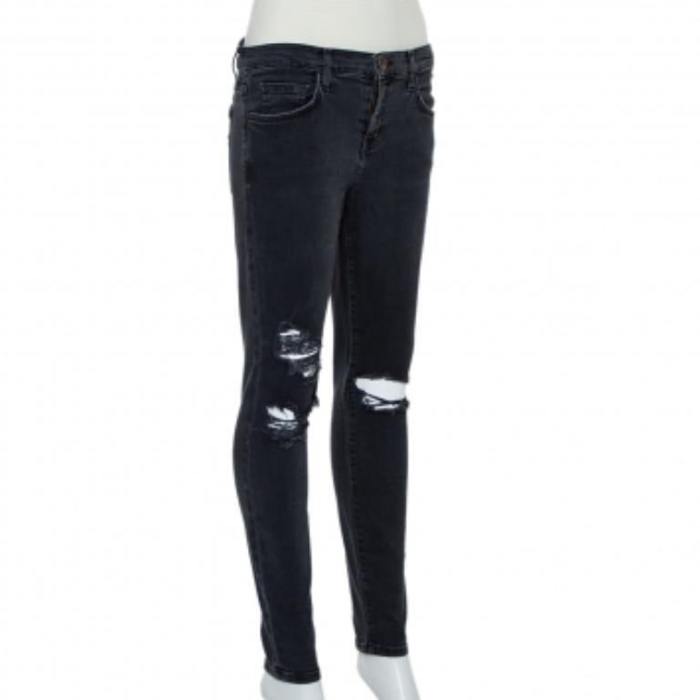 Women's Current Elliot Black Denim Destroyed Stilletto Jeans M For Sale