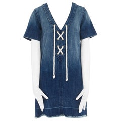 CURRENT ELLIOTT All Laced Up rope tie washed indigo denim mini casual dress S