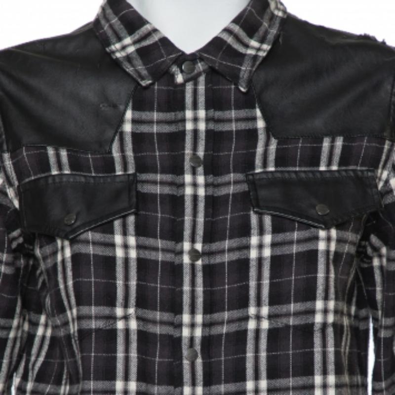 Black Current/Elliott Checkered Cotton Faux Leather Detail Button Front Shirt S For Sale