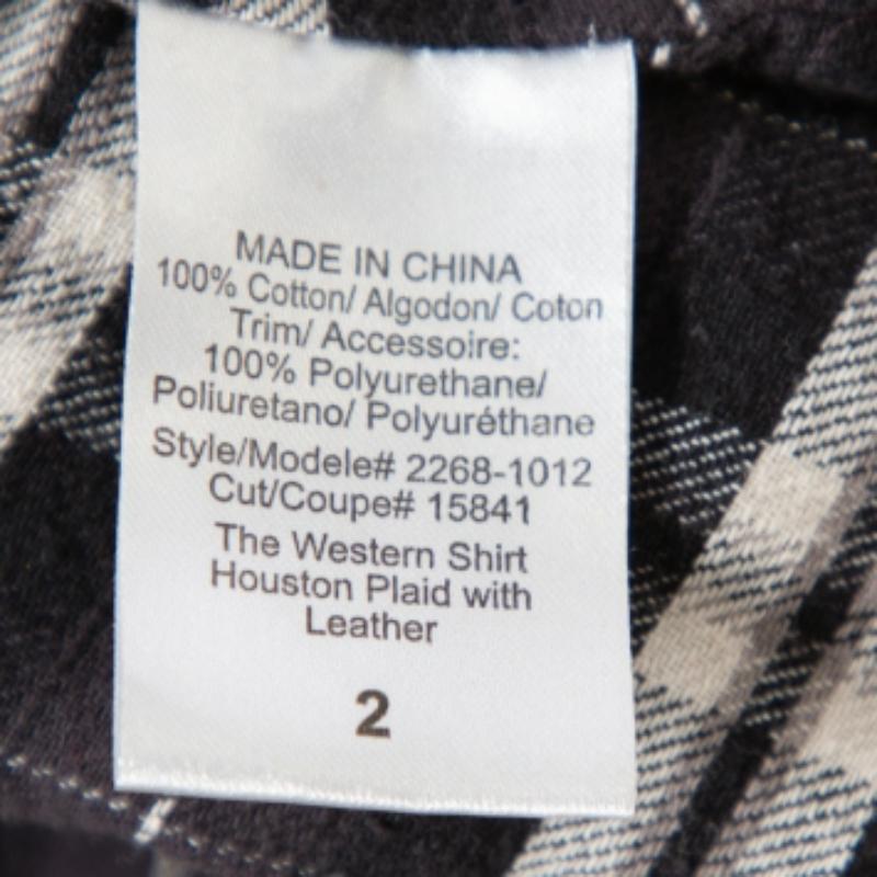 Current/Elliott Checkered Cotton Faux Leather Detail Button Front Shirt S In Good Condition For Sale In Dubai, Al Qouz 2