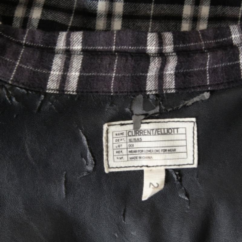 Current/Elliott Checkered Cotton Faux Leather Detail Button Front Shirt S For Sale 1