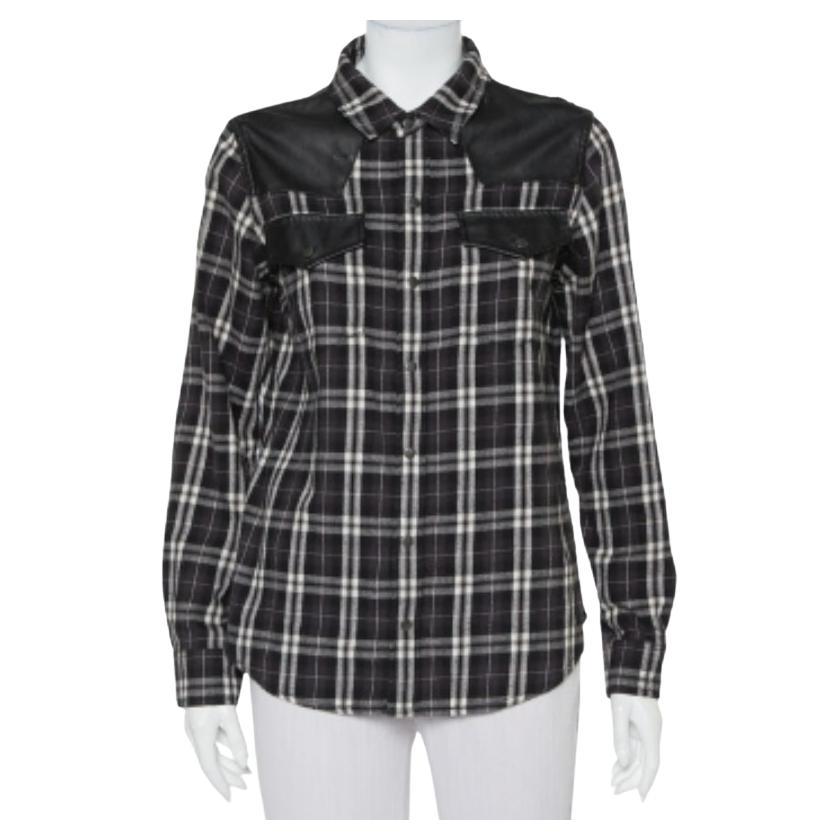 Current/Elliott Checkered Cotton Faux Leather Detail Button Front Shirt S For Sale