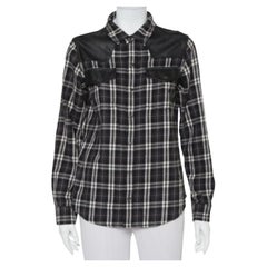 Current/Elliott Checkered Cotton Faux Leather Detail Button Front Shirt S