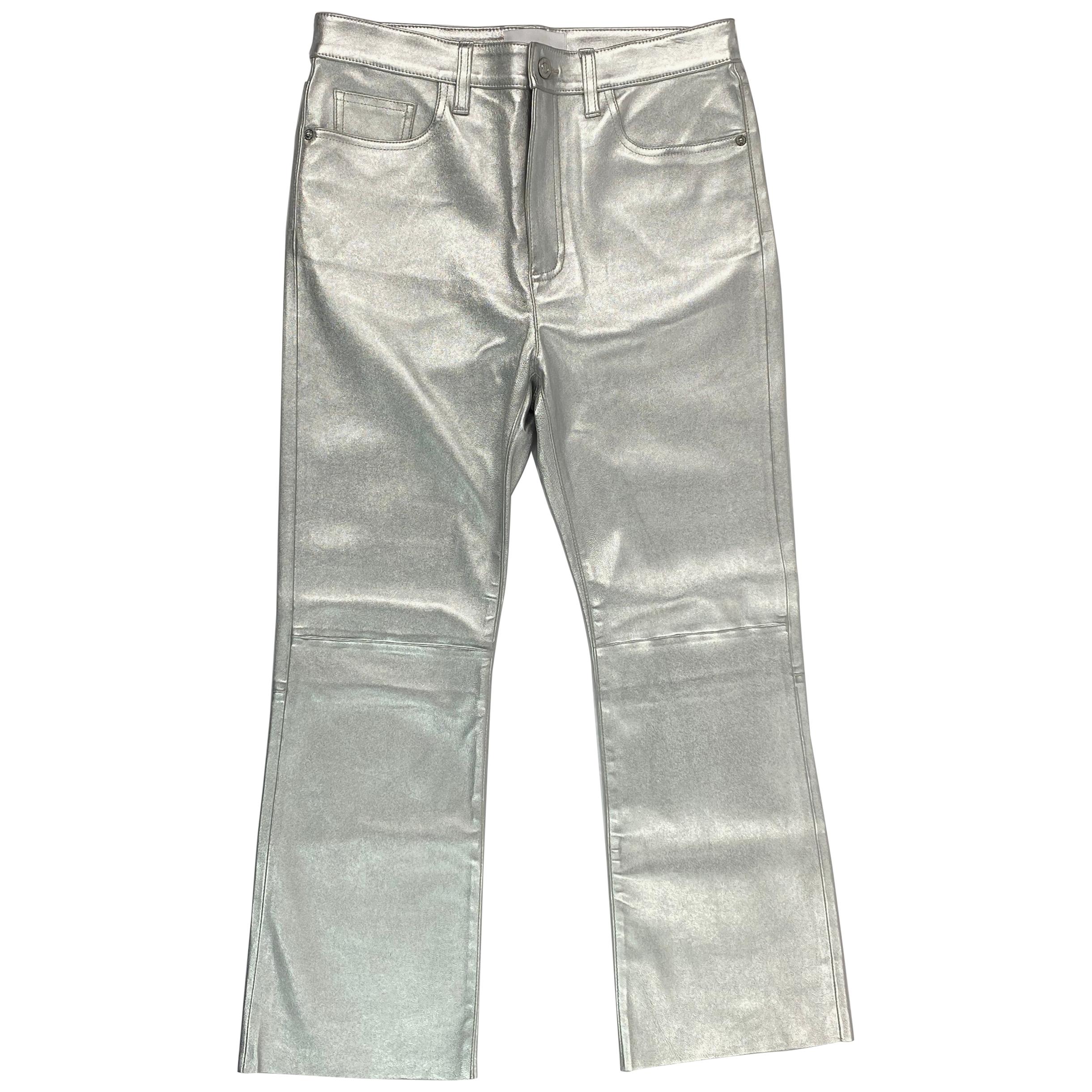 Current Elliott Metallic Silver Leather The High Waist Kick Pant Jean, Size  30 at 1stDibs