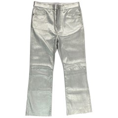 Current Elliott Metallic Silver Leather The High Waist Kick Pant Jean, Size 30