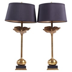 Vintage SOLD 04/11/24 Currey and Co Brass Flower Petal Table Lamps - Pair