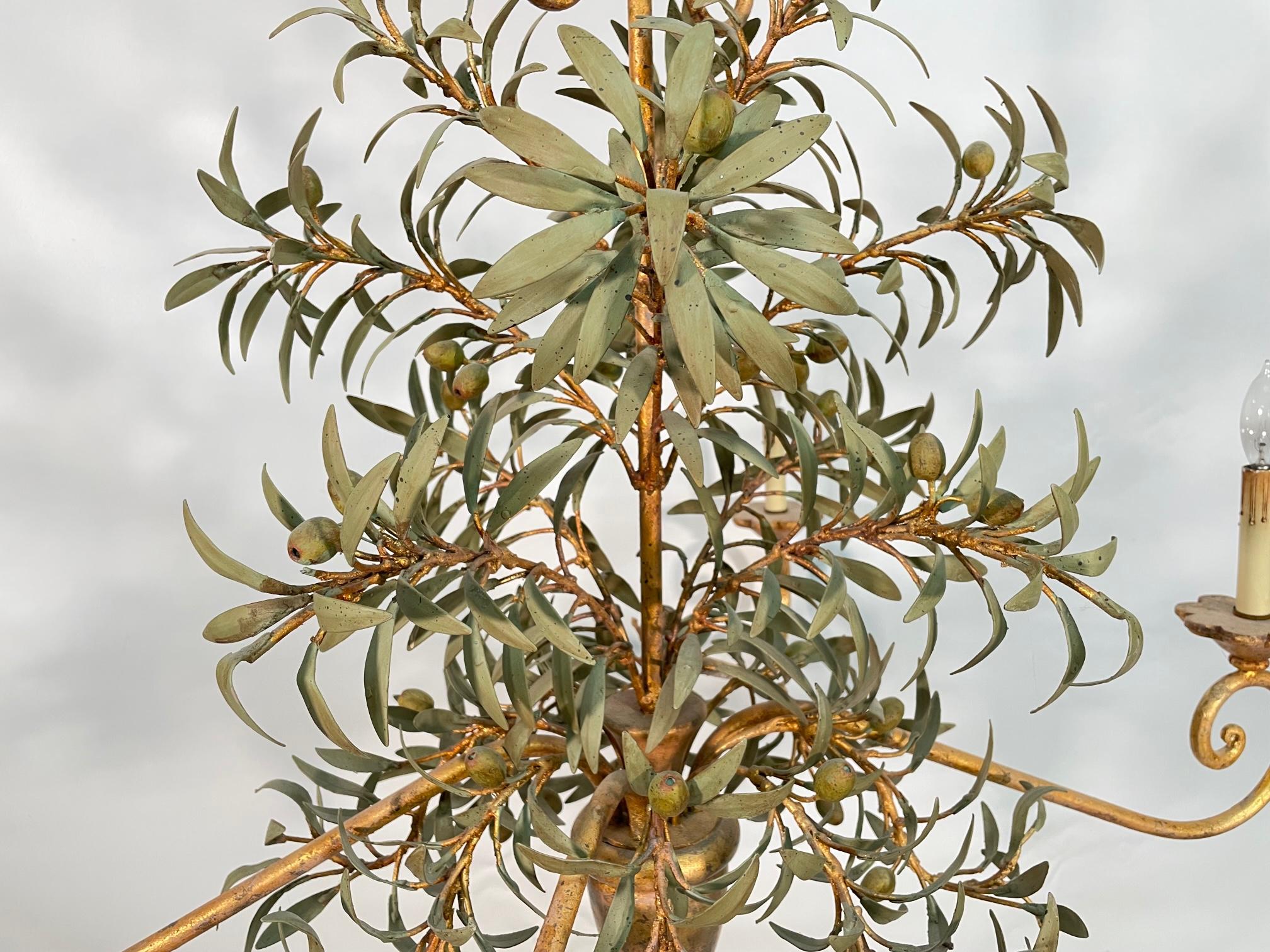 Philippine Currey and Co. Tole Metal Gold Gilt Botanical Chandelier