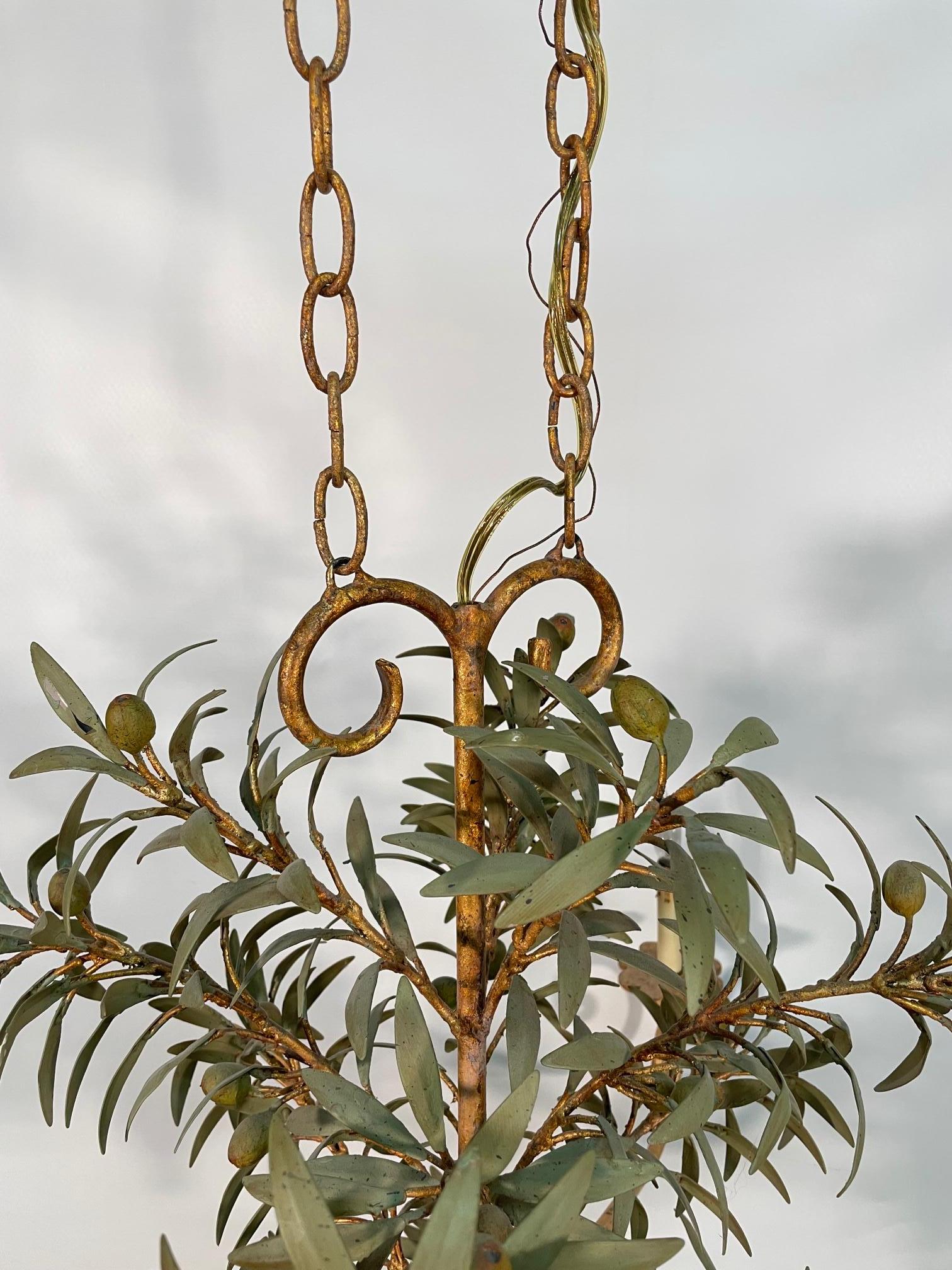 Late 20th Century Currey and Co. Tole Metal Gold Gilt Botanical Chandelier