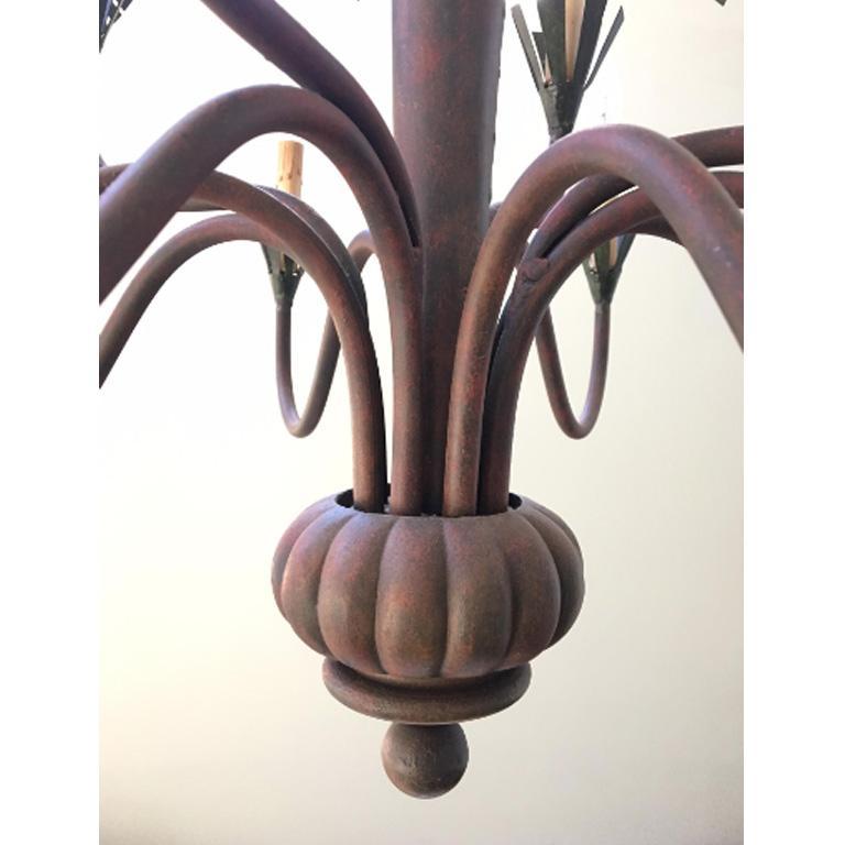 Currey and Co. 12-Light Tole Metal Palm Tree Chandelier For Sale at 1stDibs