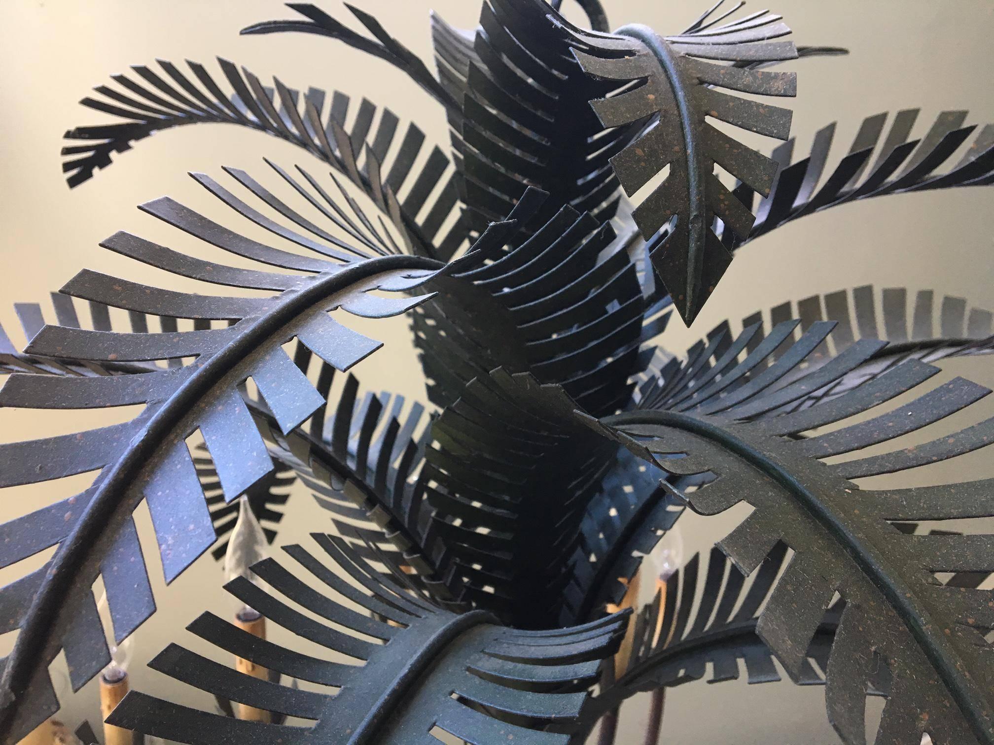 Currey & Co. Large Sculptural Metal Palm Tree Chandelier In Good Condition In Jacksonville, FL