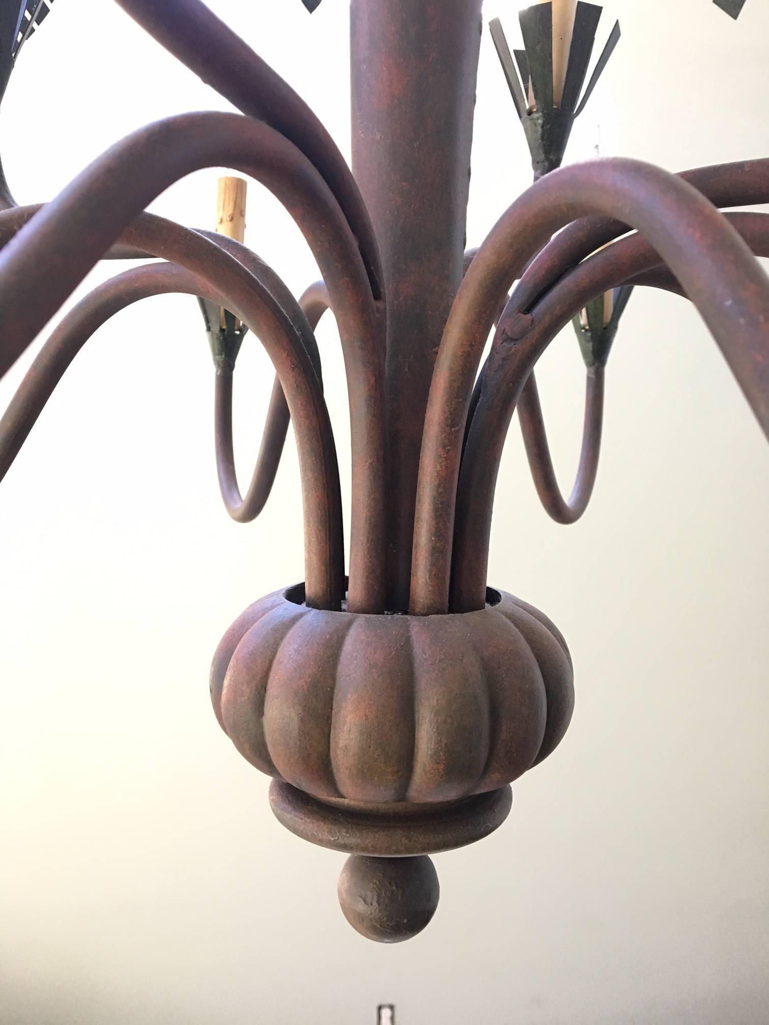 Currey & Co. Large Sculptural Metal Palm Tree Chandelier 1