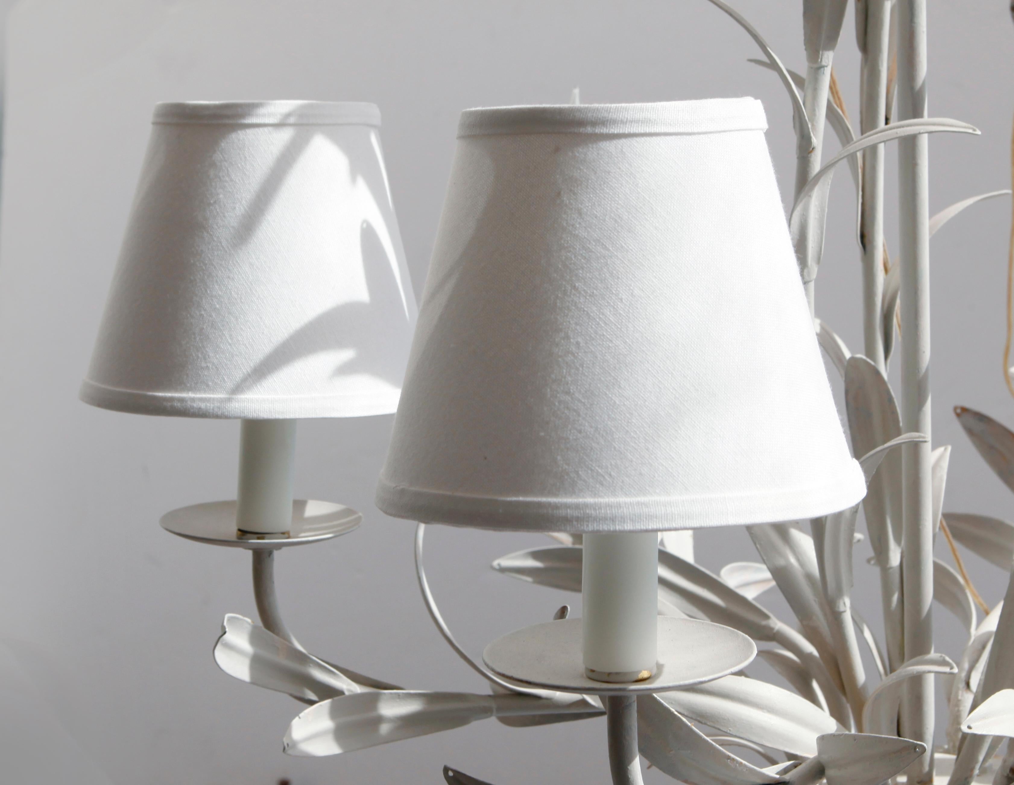Metal Currey Midcentury Antique White Leaf Chandelier