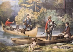 Lithographie du 19ème siècle, « Life in the Woods Returning to Camp » (La vie dans les bois revenant au camp)