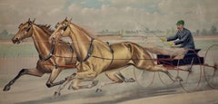 19th C. Currier & Ives lithograph "Celebrated Trotting Team Edward & Swiveller"