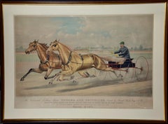 Lithographie du 19e siècle de Currier & Ives ""Celebrated Trotting Team Edward & Swiveller"".