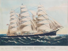 Antique Clipper Ship THREE BROTHERS, 2972 tons. The Largest Sailing Ship in the World.