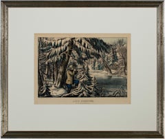 "Deer Shooting in the Northern Woods, " Hand-colored Lithograph 
