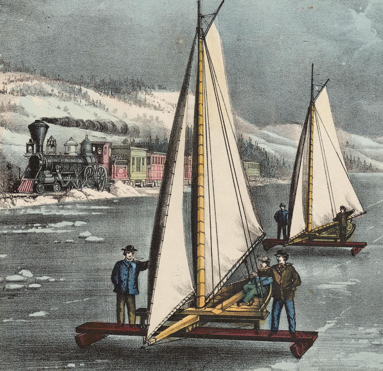 Ice-Boat Race on the Hudson. - American Realist Print by Currier & Ives
