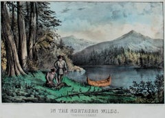 ""In the Northern Wilds Trapping Beaver", Lithographie colorée à la main par Currier & Ives