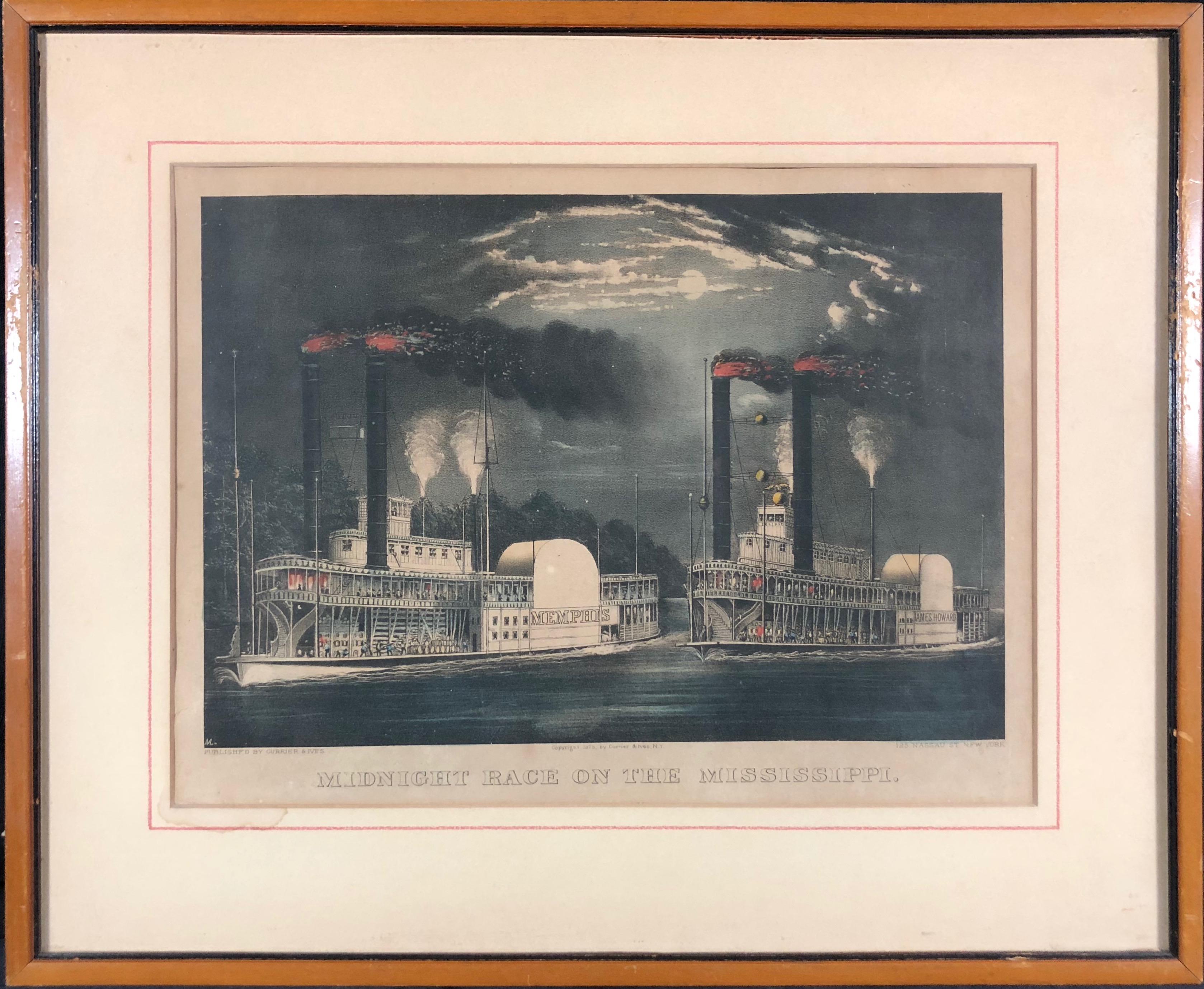 Midnight Race on the Mississippi - Print by Currier & Ives