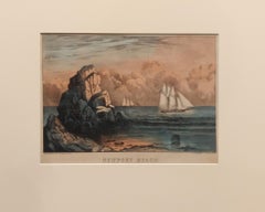 "Newport Beach" Currier & Ives, Hand-Colored Lithograph of Newport Beach