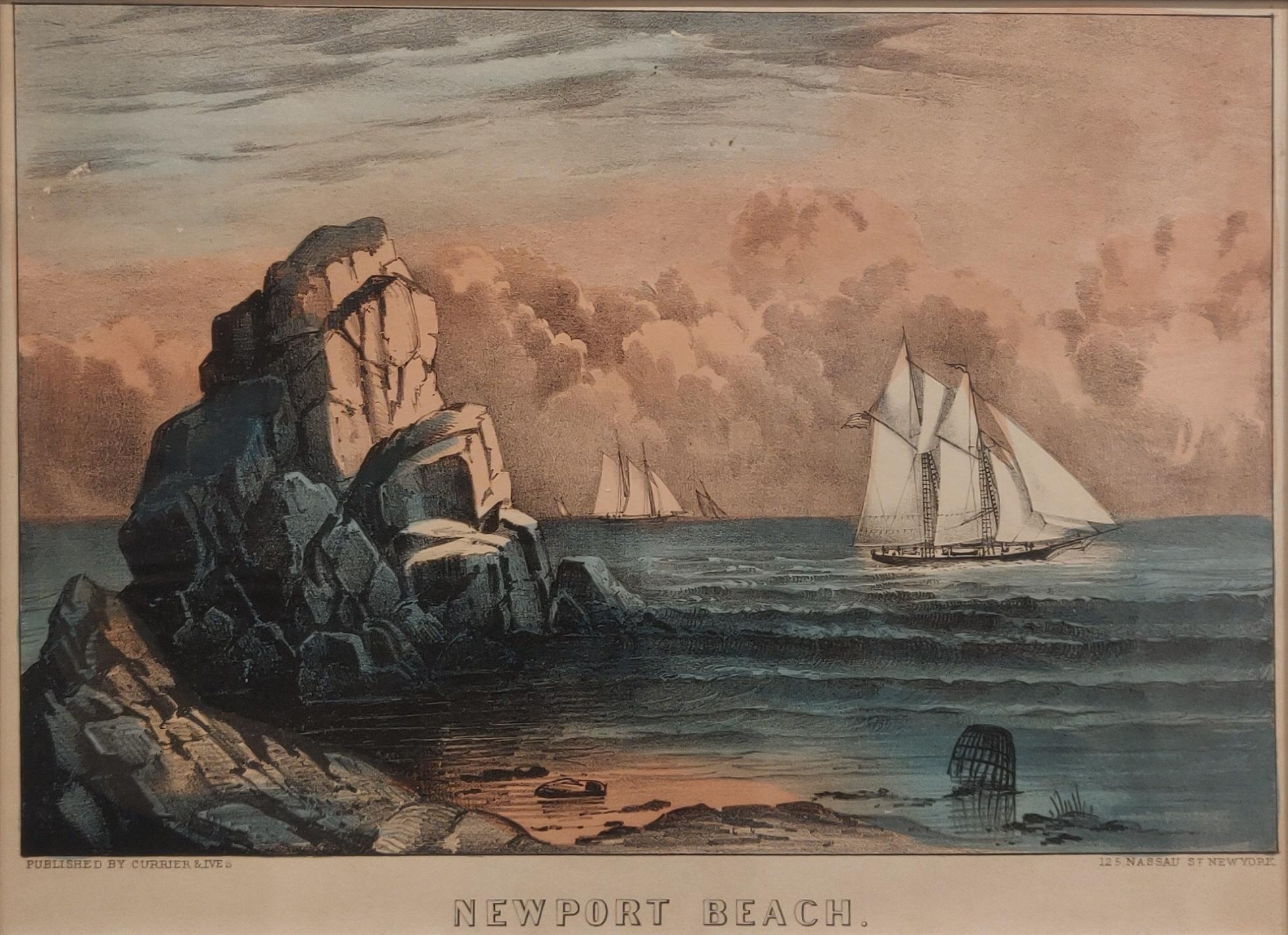 "Newport Beach" Currier & Ives, litografia colorata a mano di Newport Beach