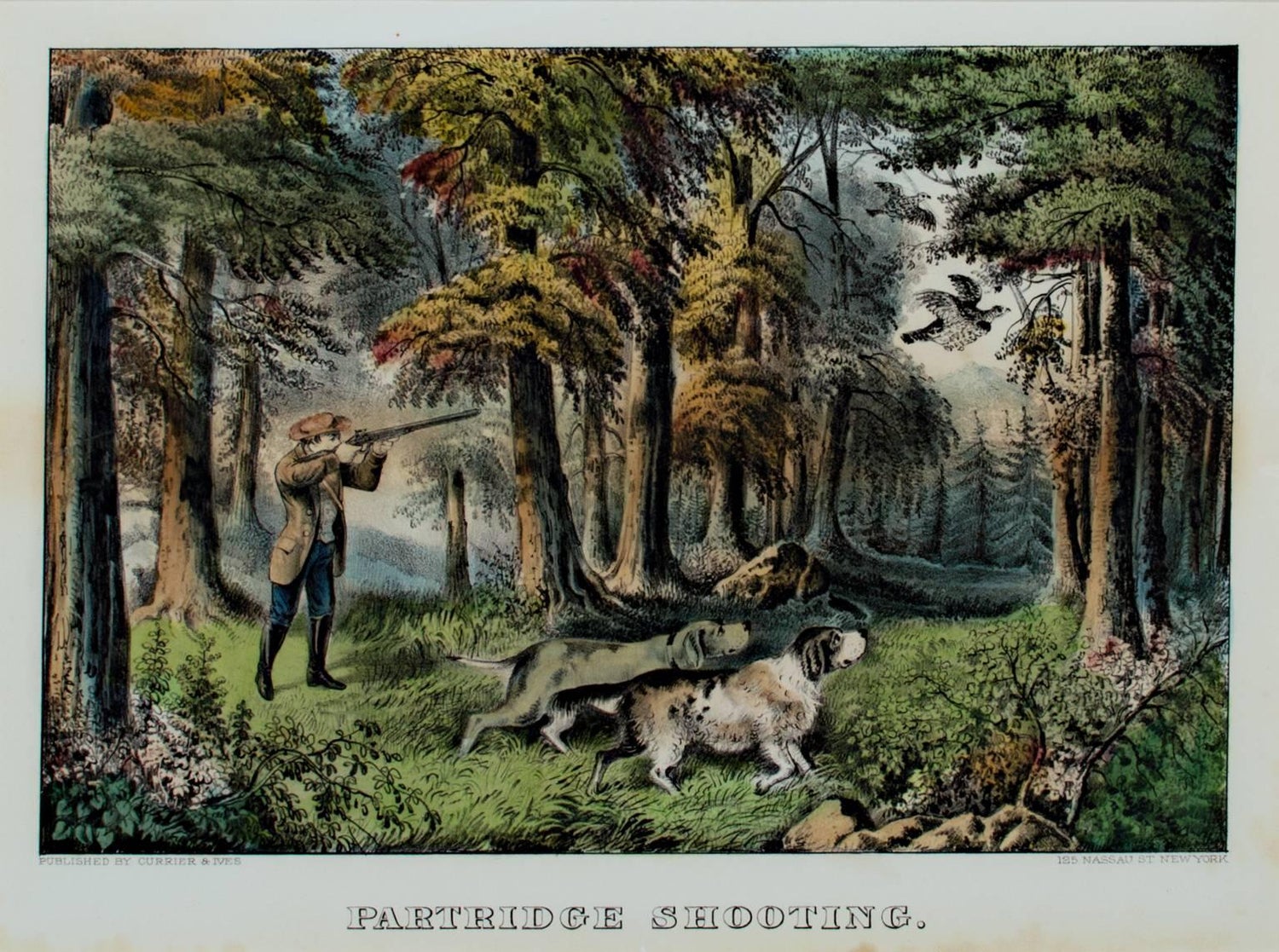 Partridge Shooting Original Color Lithograph Landscape By Currier Amp Ives