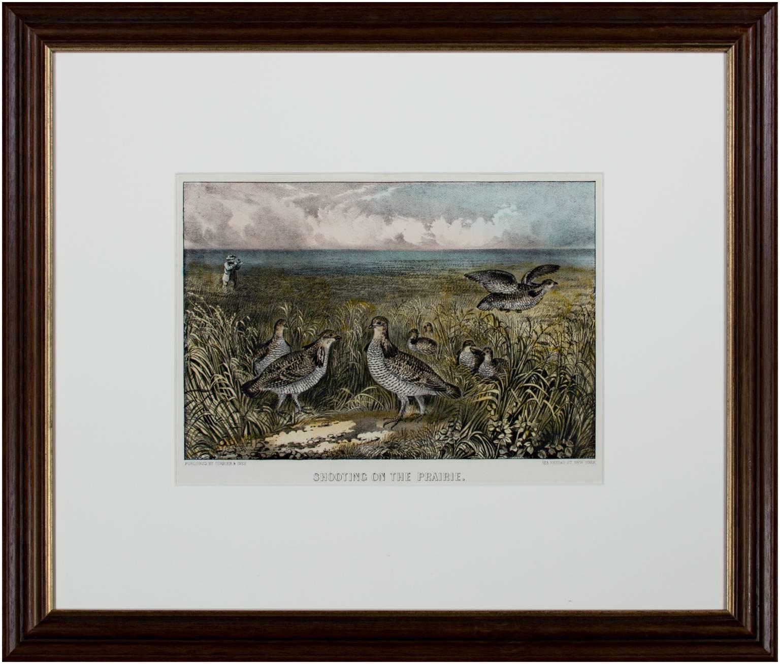 litografia a colori del XIX secolo uccelli paesaggio natura erba cielo acqua figura - Landscape Print Nero di Currier & Ives