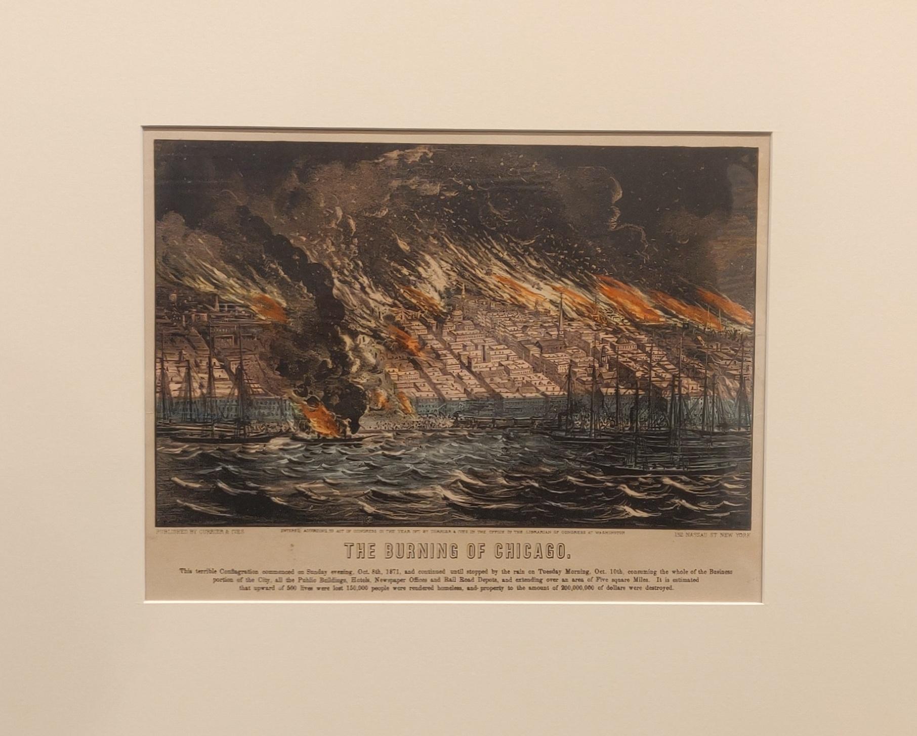 « The Burning of Chicago »  Currier & Ives, Gravure sur l'eau et le paysage urbain 1