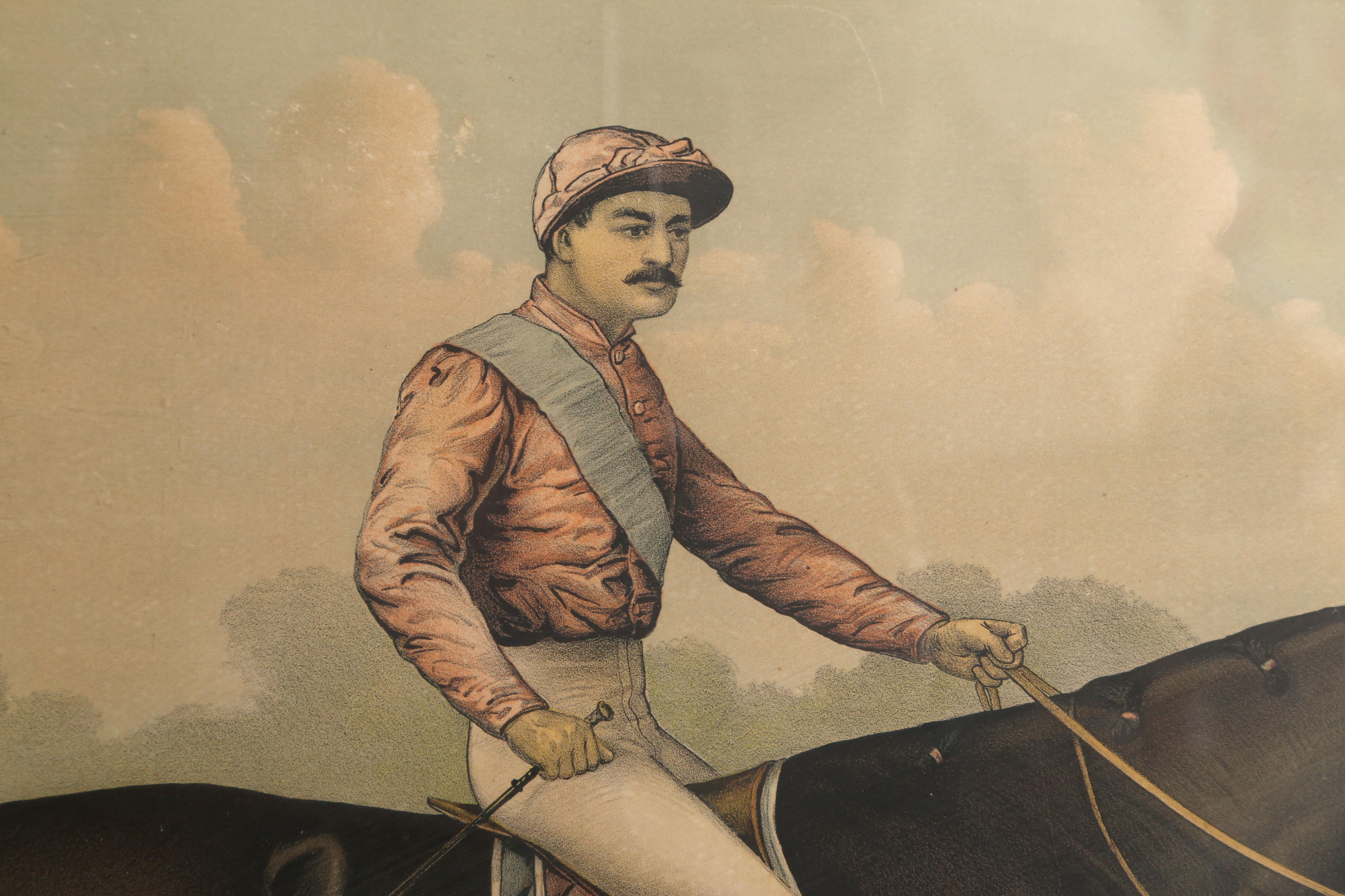 Artist:	Currier & Ives after Chaz Zellinsky after J. Cameron
Title:	The Grand Racer Kingston by Spendthrift
Year: 1891
Medium:	Hand-colored Lithograph
Image Size: 19 x 26 inches
Frame: 28.5 x 35.5  inches