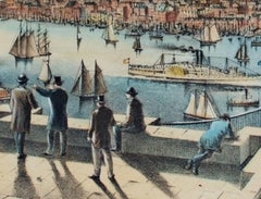 "The Harbor of New York, From the Brooklyn Bridge Looking Southwest, " lithograph