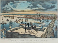 Antique "The Harbor of New York, From the Brooklyn Bridge Looking Southwest, " lithograph