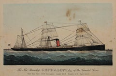 Antique 19th century color lithograph seascape boat ship waves maritime landscape