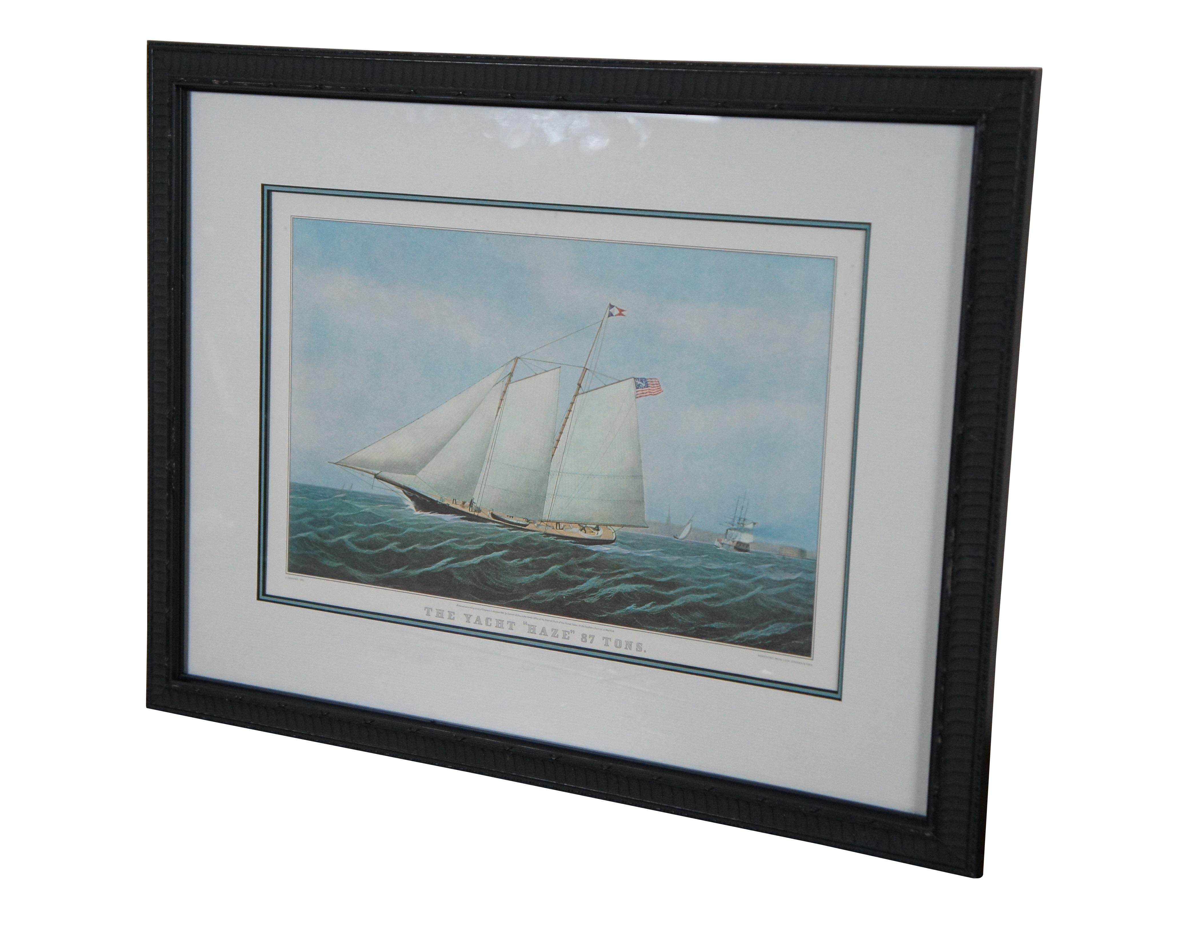 Vintage framed print of “The Yacht ‘Haze’ 87 Tons,” originally by C. Parsons, reprinted from the lithograph by Currier and Ives.  Built By George Steers New York, 1861.  Professionally framed and matted

Dimensions:
21.25