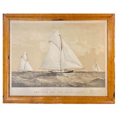 Currier & Ives Hand Colored Lithograph “The Race for The America Cup, ” 1882